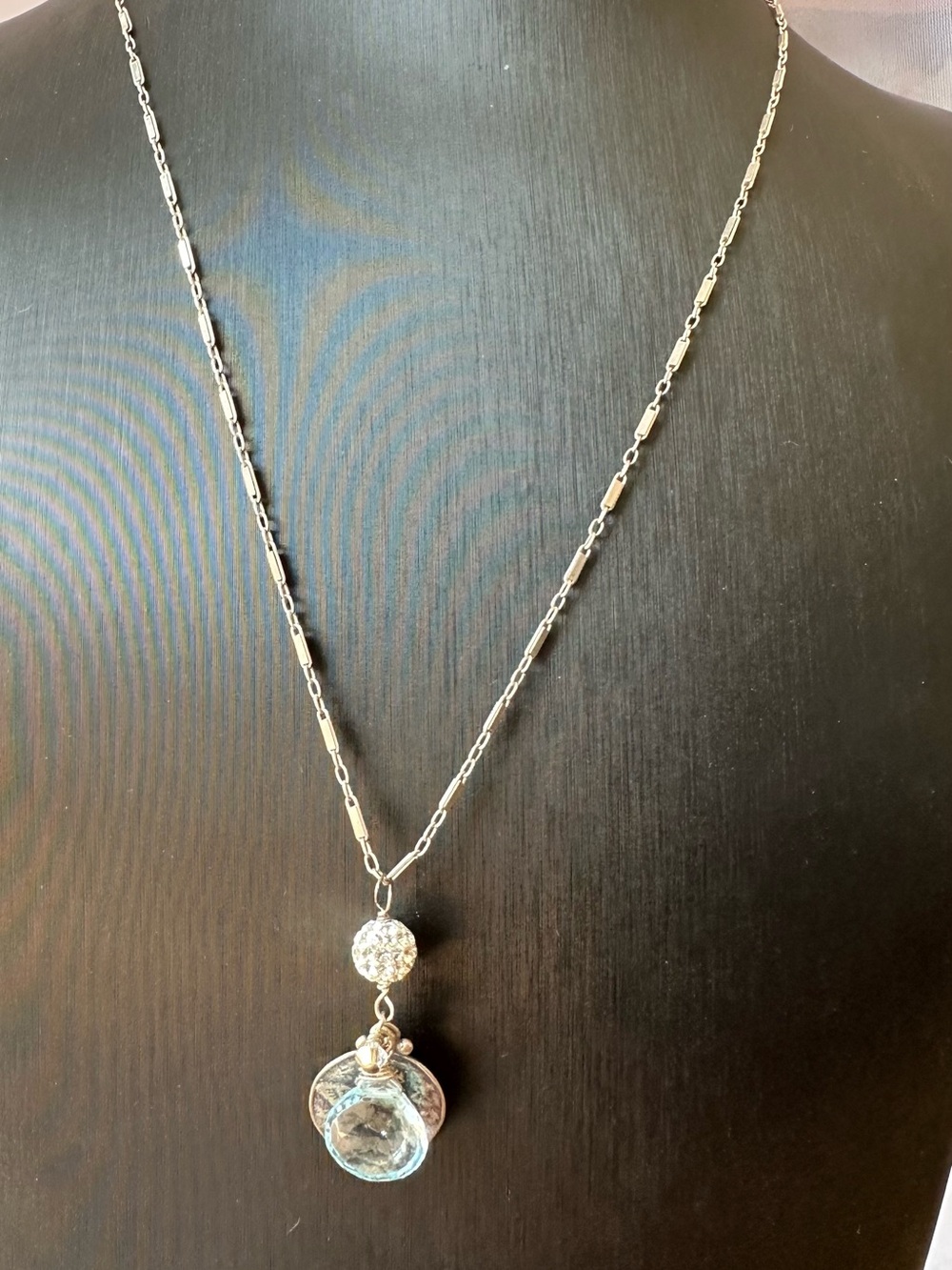Silver Crystal Pendant Necklace with Light Blue Accent